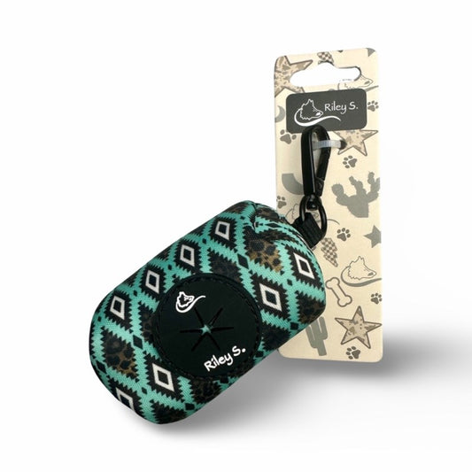 Riley S. Poop Bag for Dogs - Teal Leopard Aztec