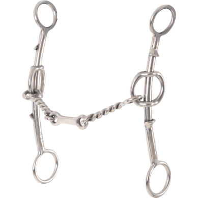 Classic Equine Carol Goostree Double Shank Gag Barrel Bit w/ 3 Piece, Twisted Wire/ Dog Bone  Mouthpiece - Short Shank