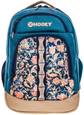 Hooey - Backpack - Ox, Teal / Tan Body with Multi Color Floral Print on Pocket