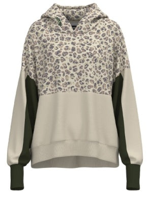 Casa, Women's Cream Hoody with Leopard Pattern Across Chest
