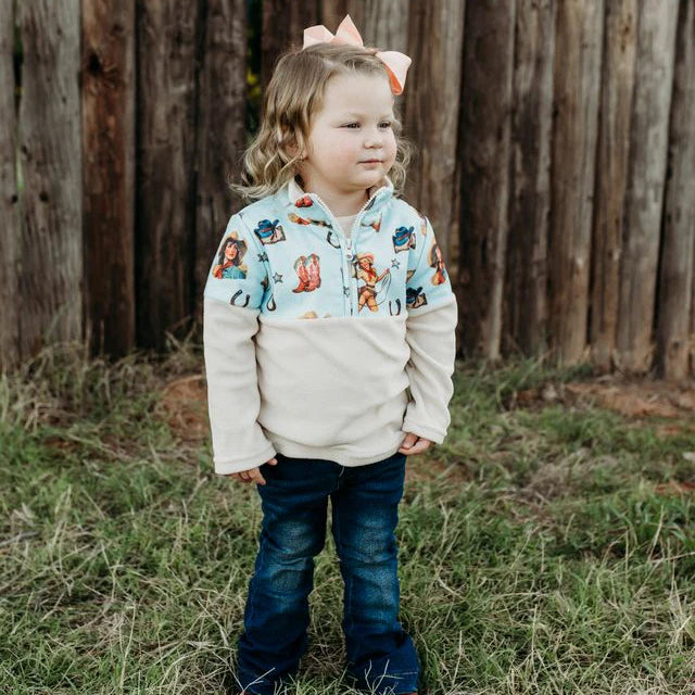 CLEARANCE - Shea Kids - Girl's Blue Vintage Cowgirl Fleece Zip Up